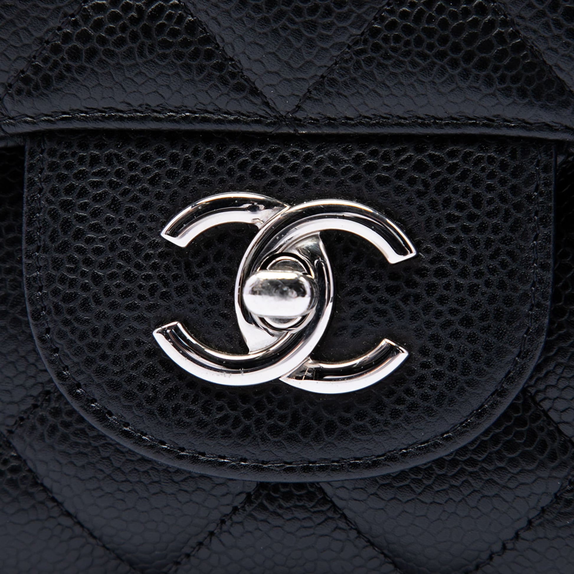 Second hand Chanel Classic Single Flap Jumbo Caviar Leather Matelassè Handbag Black - Tabita Bags
