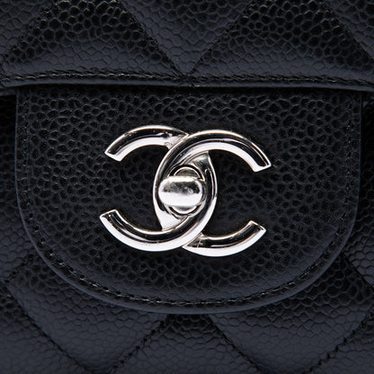 Second hand Chanel Classic Single Flap Jumbo Caviar Leather Matelassè Handbag Black - Tabita Bags
