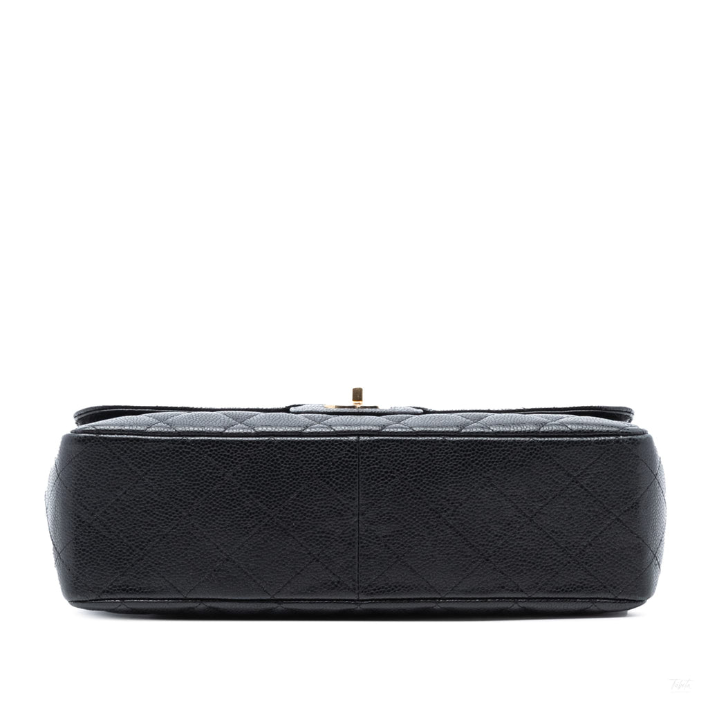 Second hand Chanel Classic Single Flap Jumbo Caviar Leather Matelassè Handbag Black - Tabita Bags