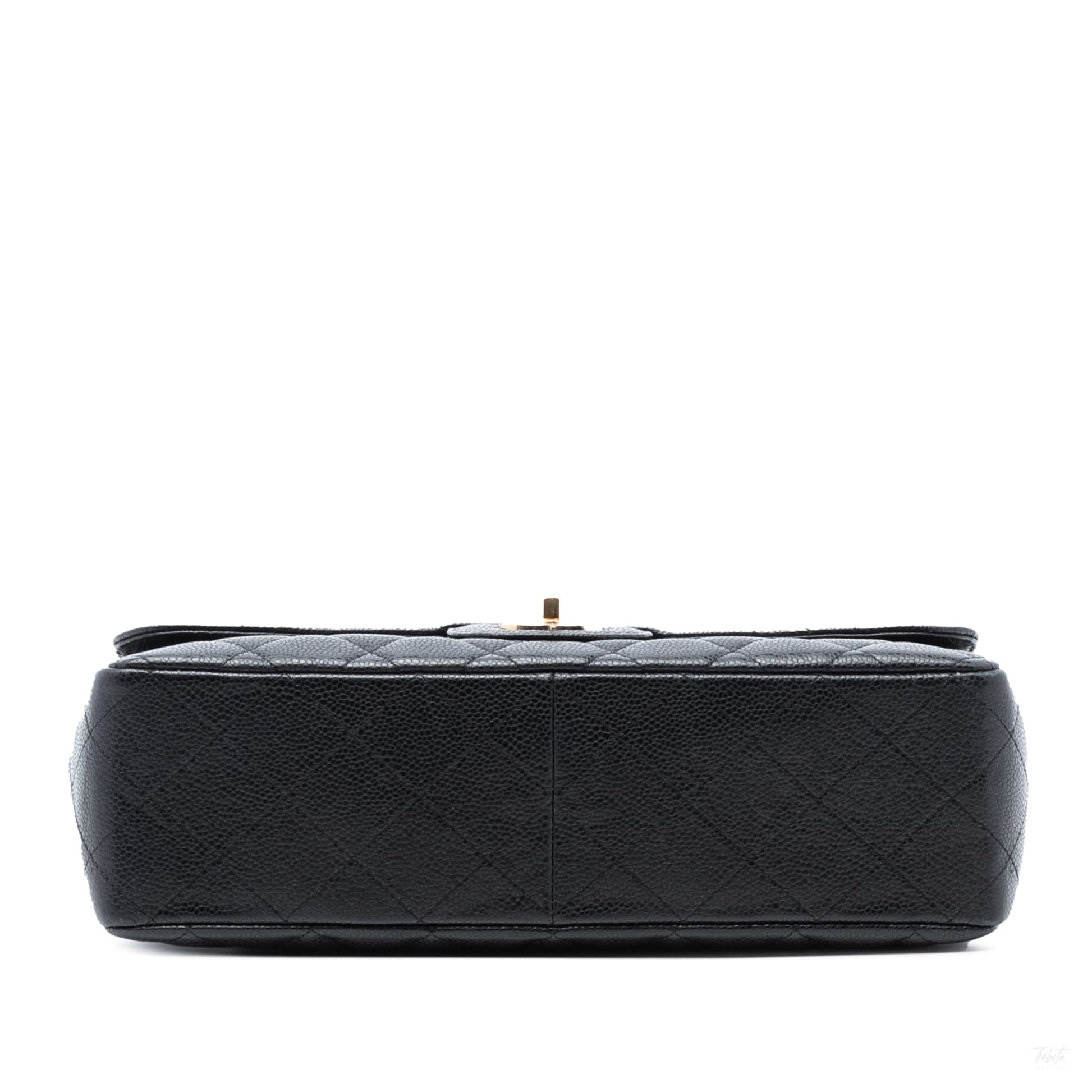 Second hand Chanel Classic Single Flap Jumbo Caviar Leather Matelassè Handbag Black - Tabita Bags