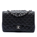 Second hand Chanel Classic Single Flap Jumbo Caviar Leather Matelassè Handbag Black - Tabita Bags