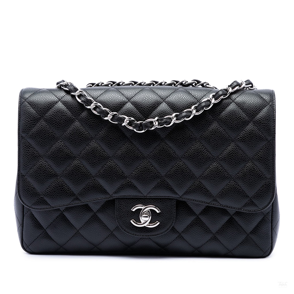 Second hand Chanel Classic Single Flap Jumbo Caviar Leather Matelassè Handbag Black - Tabita Bags