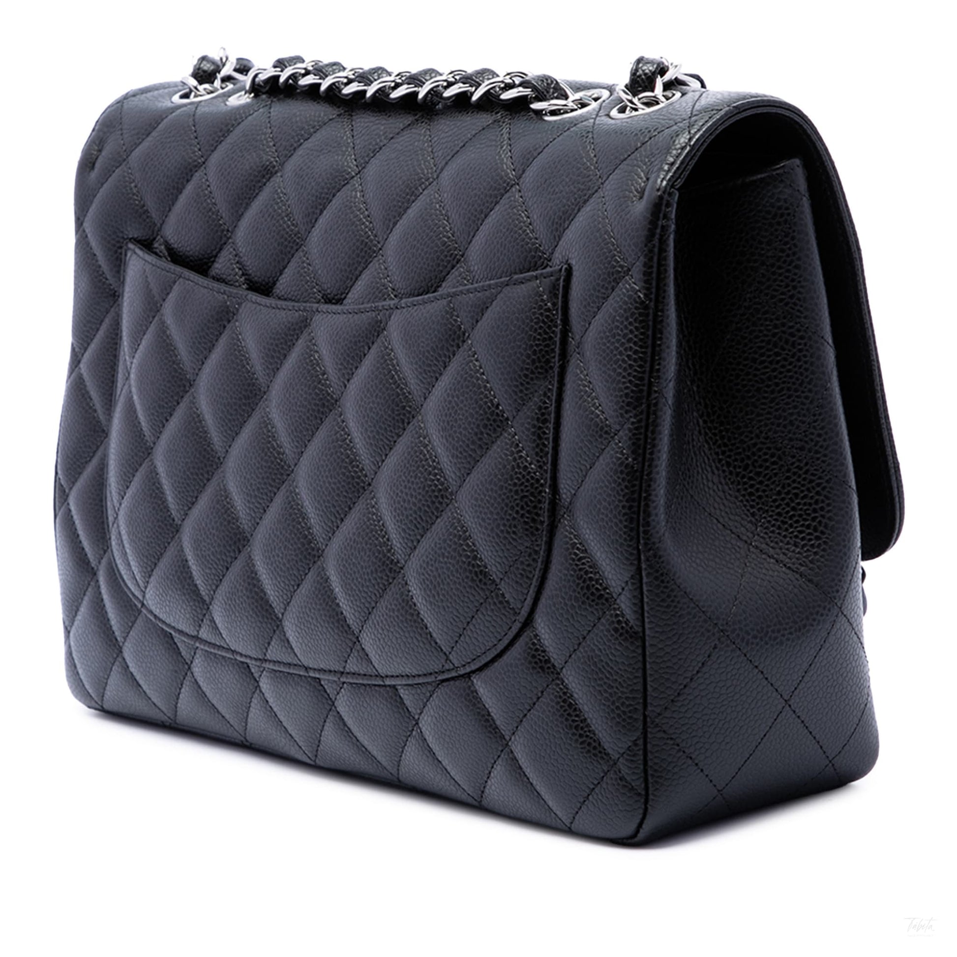 Second hand Chanel Classic Single Flap Jumbo Caviar Leather Matelassè Handbag Black - Tabita Bags