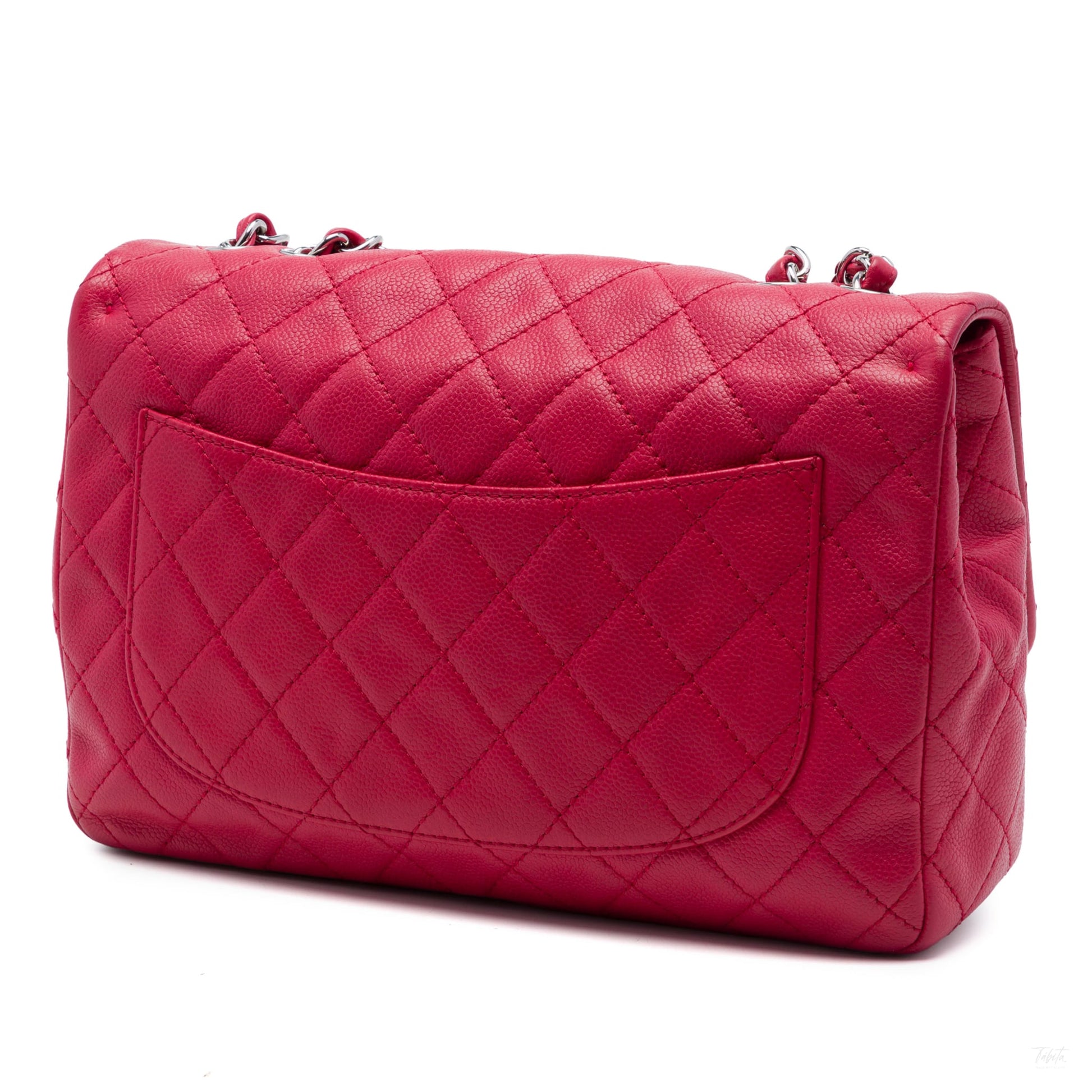 Second hand Chanel Classic Single Flap Jumbo Caviar Leather Matelassè Handbag Pink - Tabita Bags