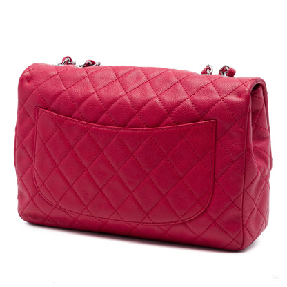 Second hand Chanel Classic Single Flap Jumbo Caviar Leather Matelassè Handbag Pink - Tabita Bags