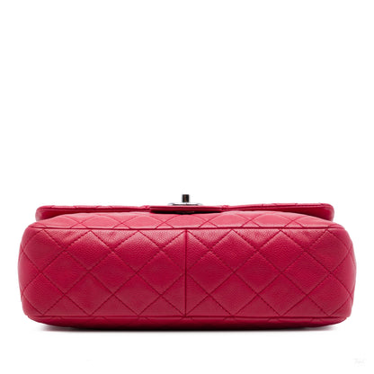 Second hand Chanel Classic Single Flap Jumbo Caviar Leather Matelassè Handbag Pink - Tabita Bags