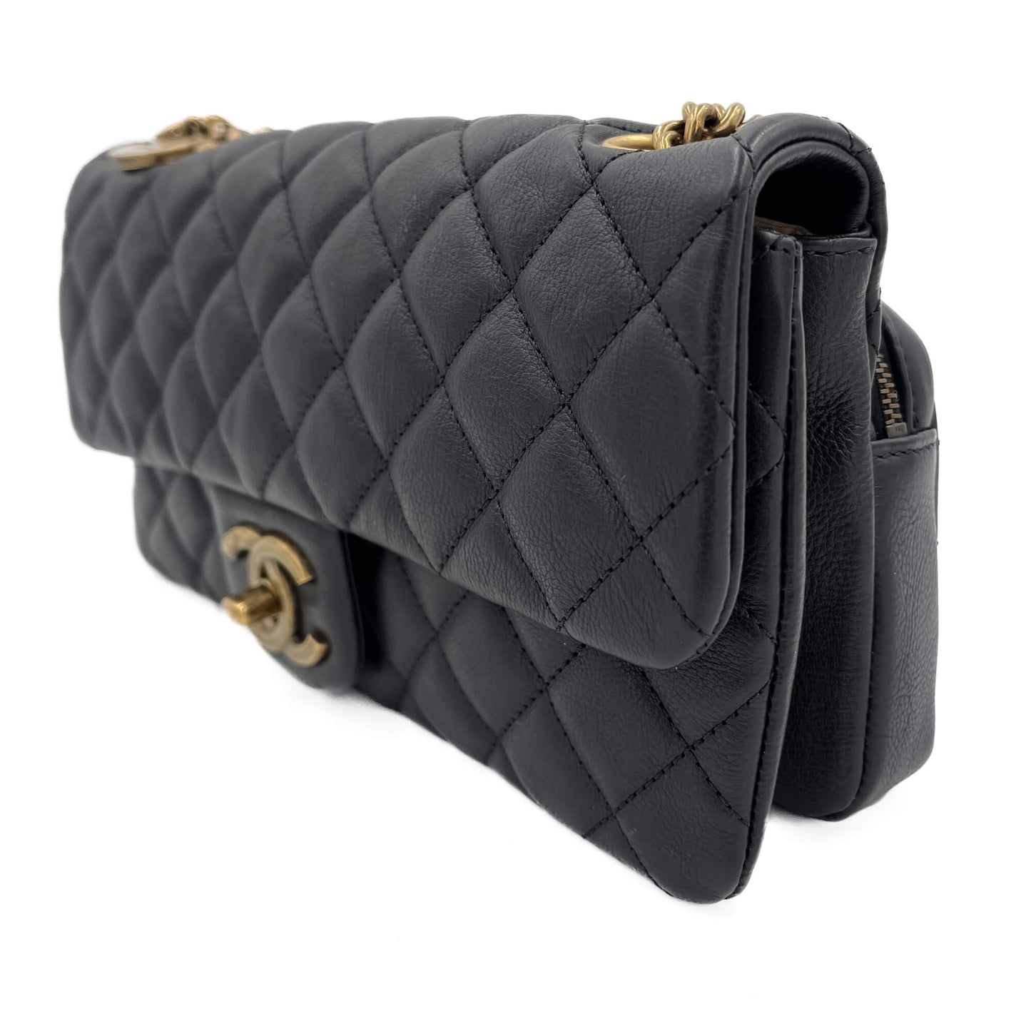 Second hand Chanel Classic Single Flap Matelassè 2 - Ways Flap Bag Black - Tabita Bags