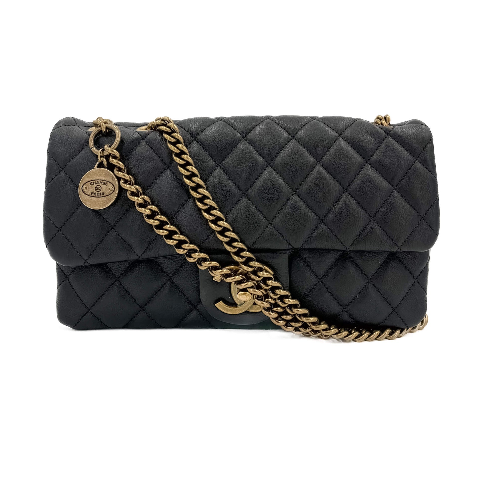 Second hand Chanel Classic Single Flap Matelassè 2 - Ways Flap Bag Black - Tabita Bags