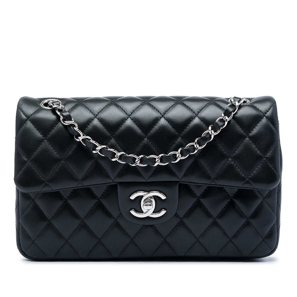 Second hand Chanel Classic Single Flap Medium Lambskin Leather Matelassè Shoulder Bag Black - Tabita Bags