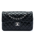 Second hand Chanel Classic Single Flap Medium Lambskin Leather Matelassè Shoulder Bag Black - Tabita Bags