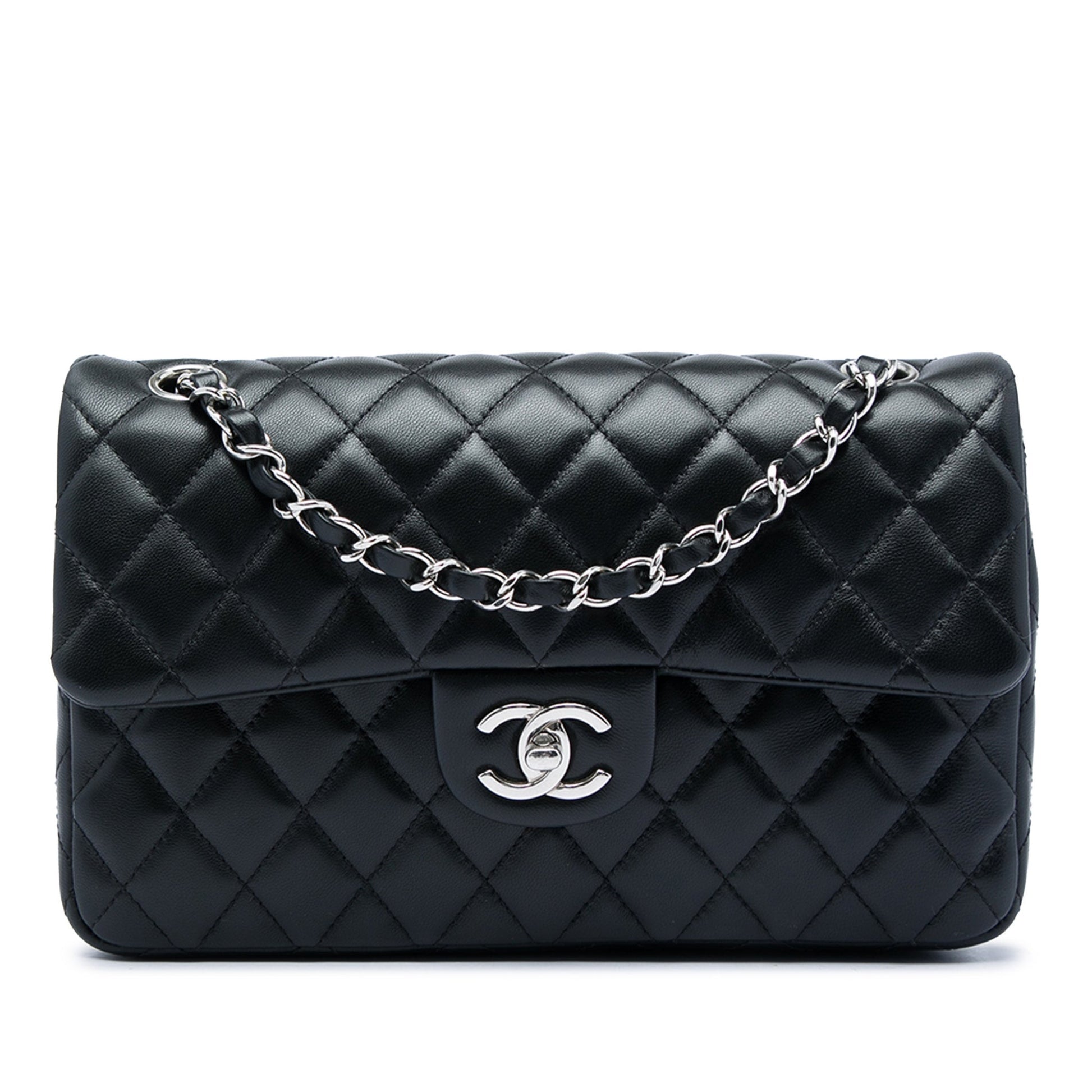 Second hand Chanel Classic Single Flap Medium Lambskin Leather Matelassè Shoulder Bag Black - Tabita Bags