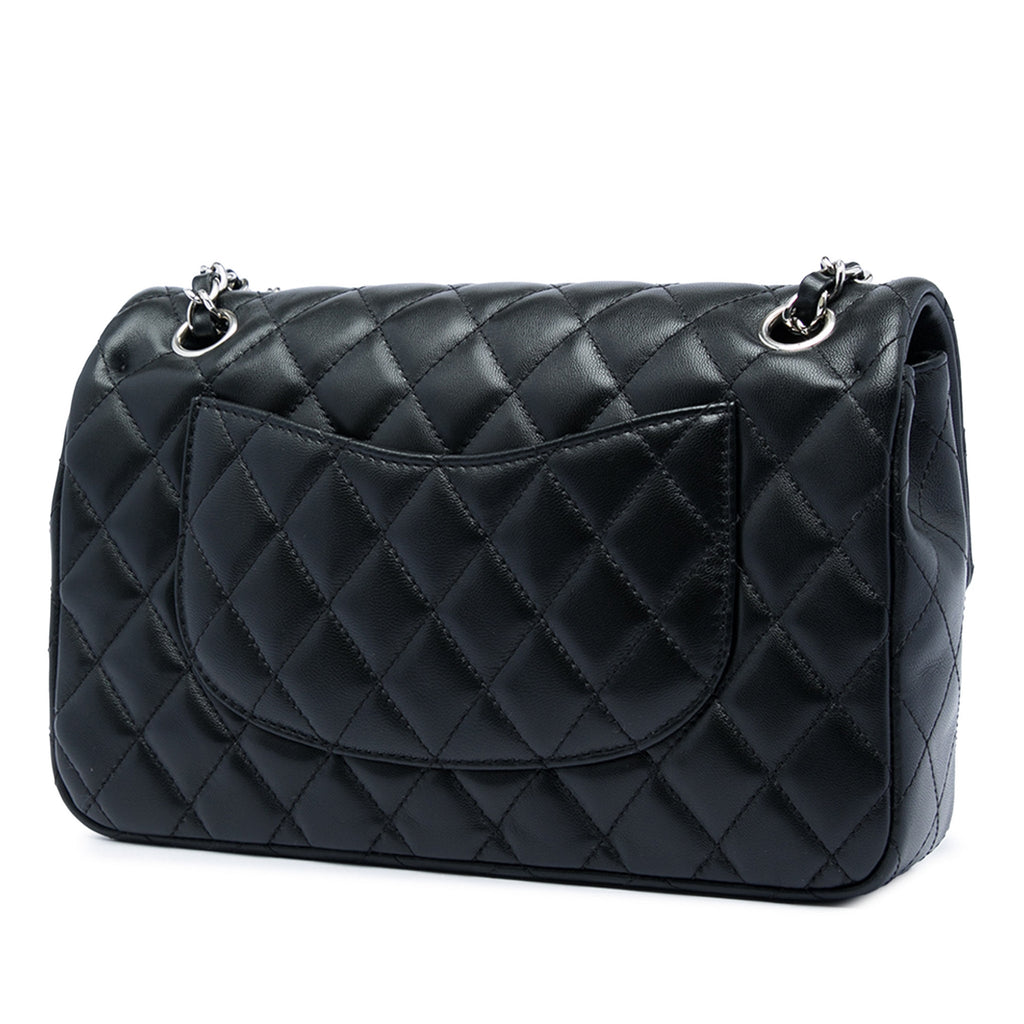 Second hand Chanel Classic Single Flap Medium Lambskin Leather Matelassè Shoulder Bag Black - Tabita Bags