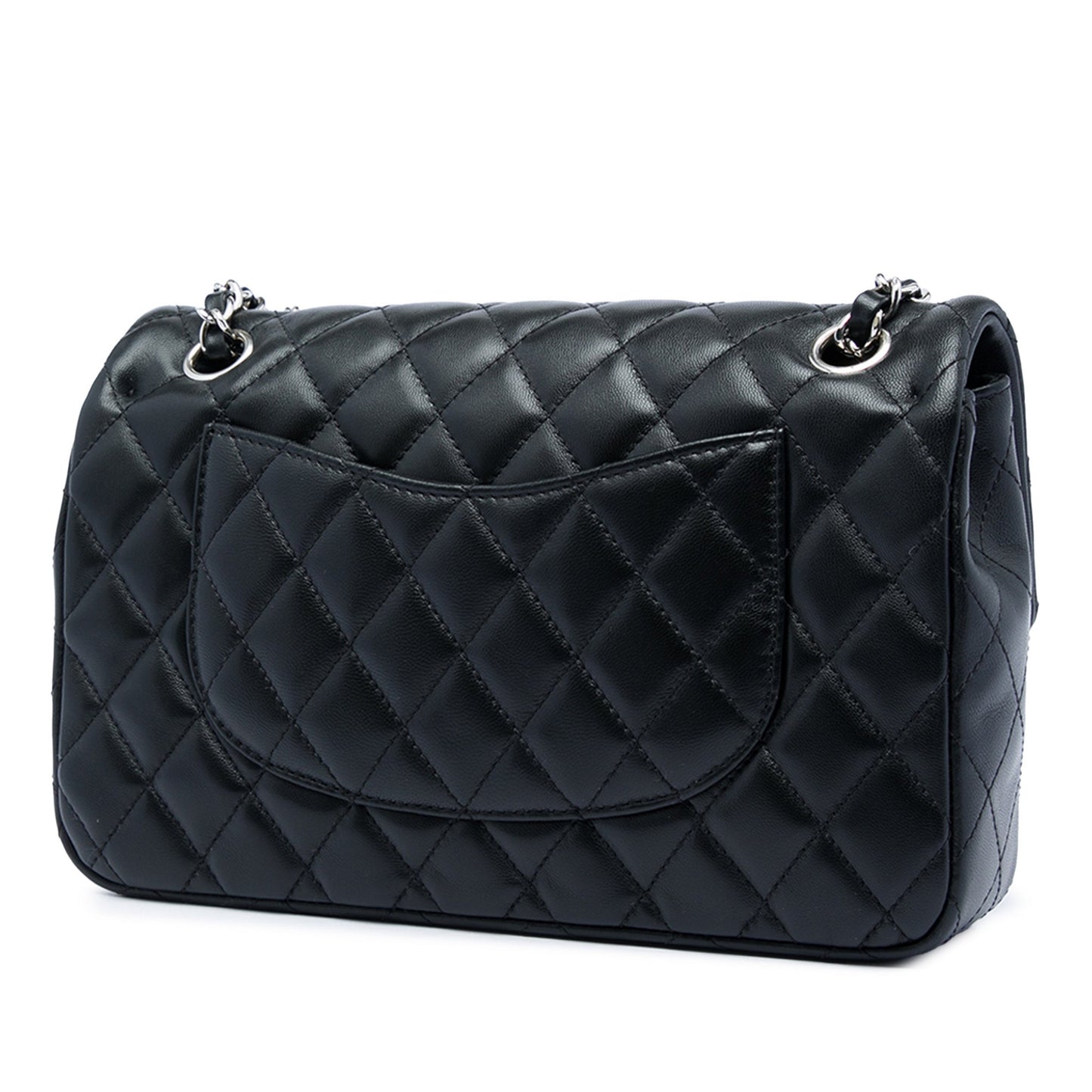 Second hand Chanel Classic Single Flap Medium Lambskin Leather Matelassè Shoulder Bag Black - Tabita Bags