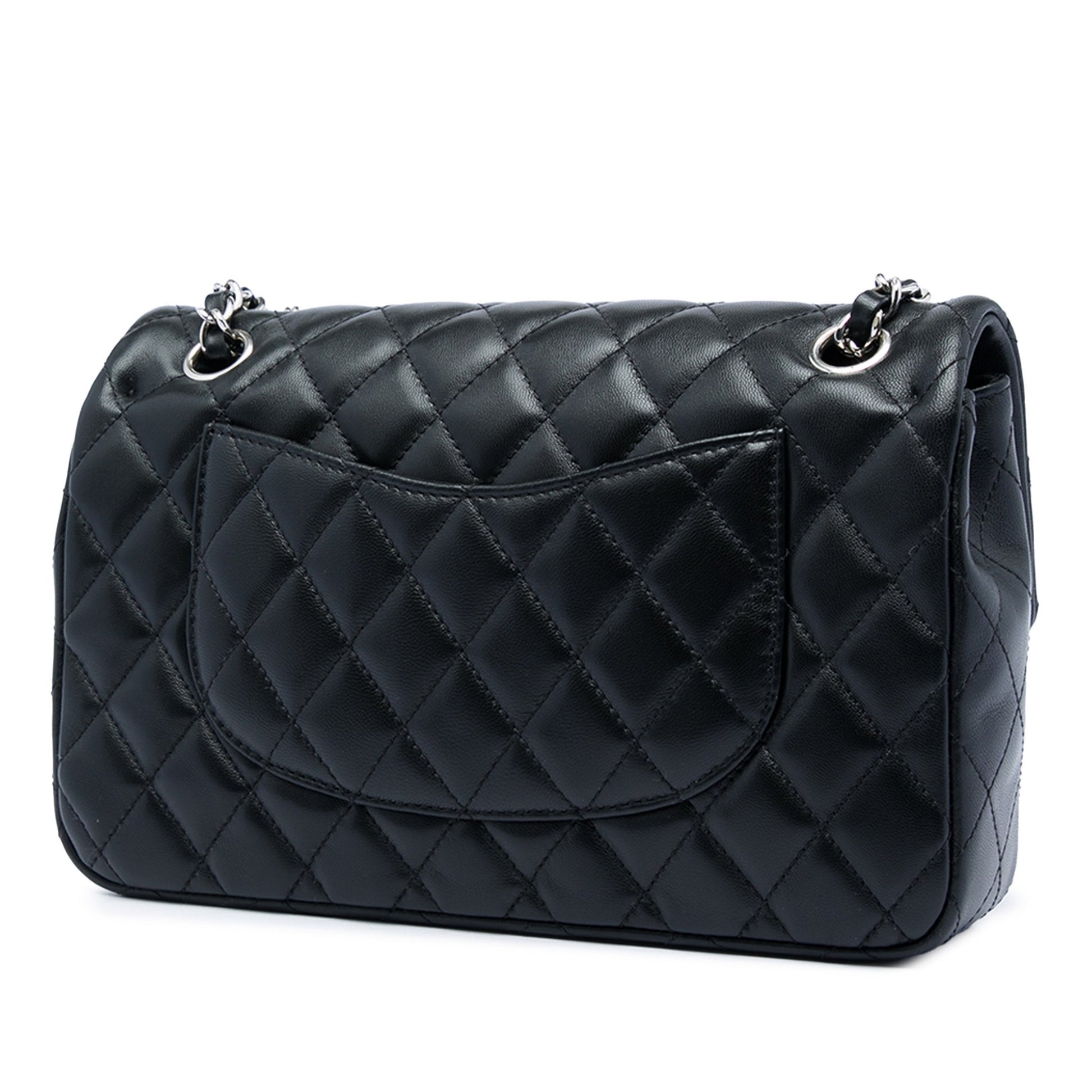 Second hand Chanel Classic Single Flap Medium Lambskin Leather Matelassè Shoulder Bag Black - Tabita Bags