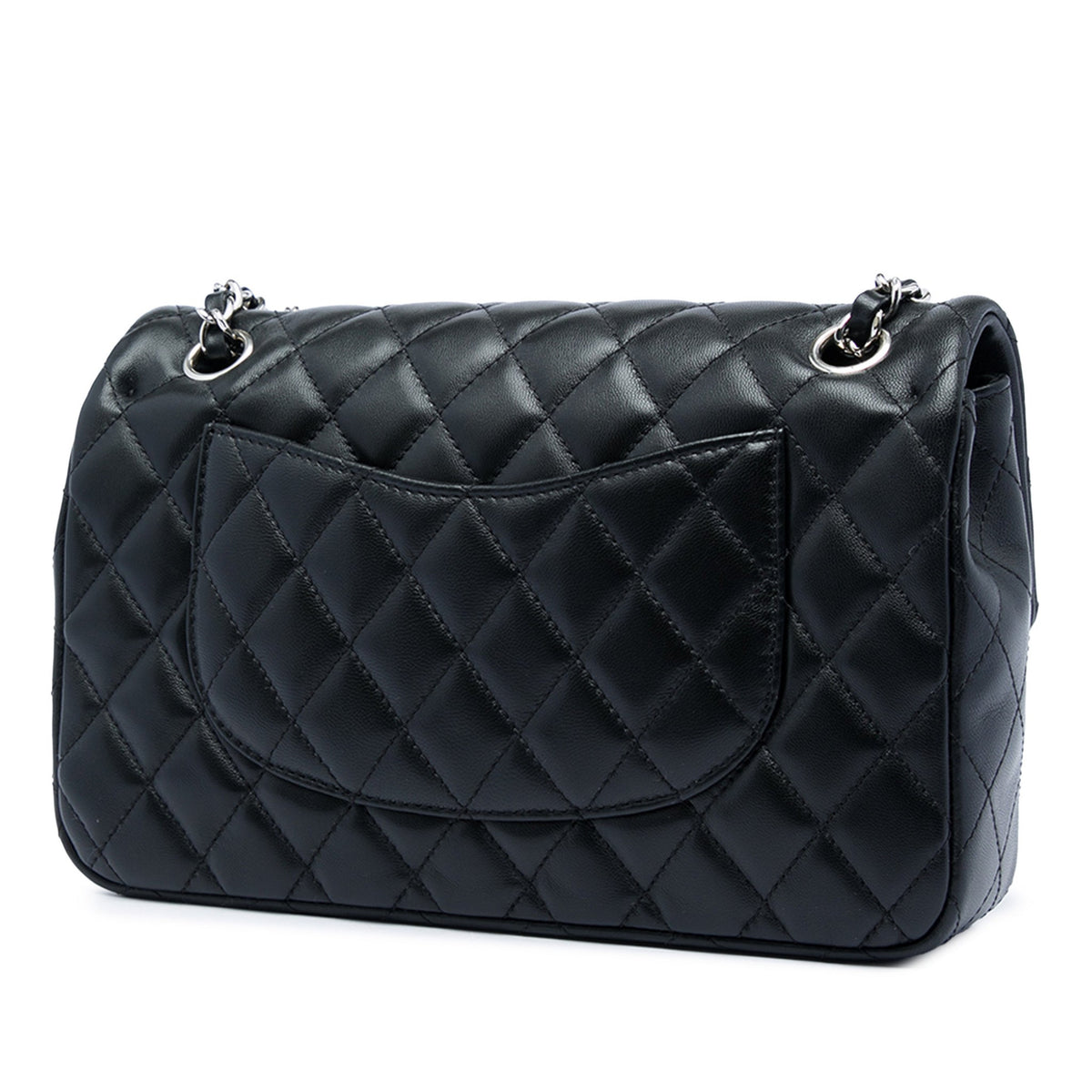 Second hand Chanel Classic Single Flap Medium Lambskin Leather Matelassè Shoulder Bag Black - Tabita Bags