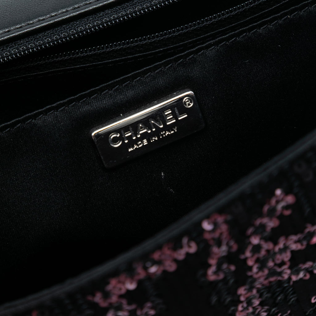 Second hand Chanel Classic Single Flap Medium Leather & Sequin Matelassè Crossbody Black - Tabita Bags