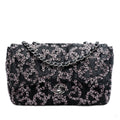 Second hand Chanel Classic Single Flap Medium Leather & Sequin Matelassè Crossbody Black - Tabita Bags