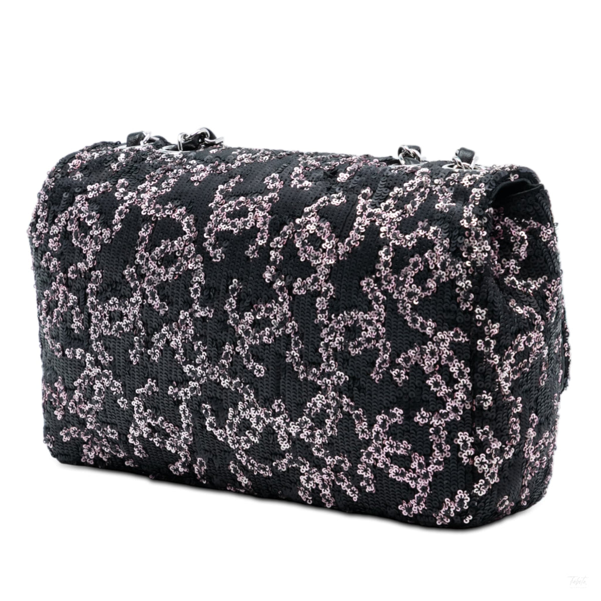 Second hand Chanel Classic Single Flap Medium Leather & Sequin Matelassè Crossbody Black - Tabita Bags