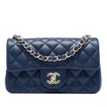 Second hand Chanel Classic Single Flap Mini Caviar Leather Matelassè Shoulder Bag Blue - Tabita Bags