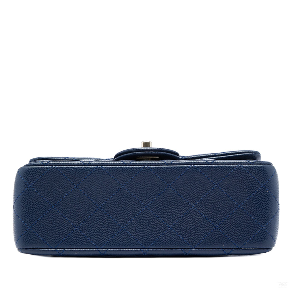 Second hand Chanel Classic Single Flap Mini Caviar Leather Matelassè Shoulder Bag Blue - Tabita Bags