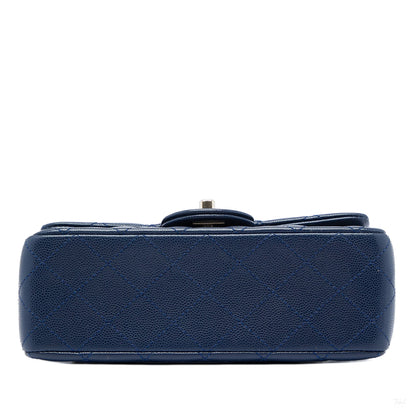 Second hand Chanel Classic Single Flap Mini Caviar Leather Matelassè Shoulder Bag Blue - Tabita Bags