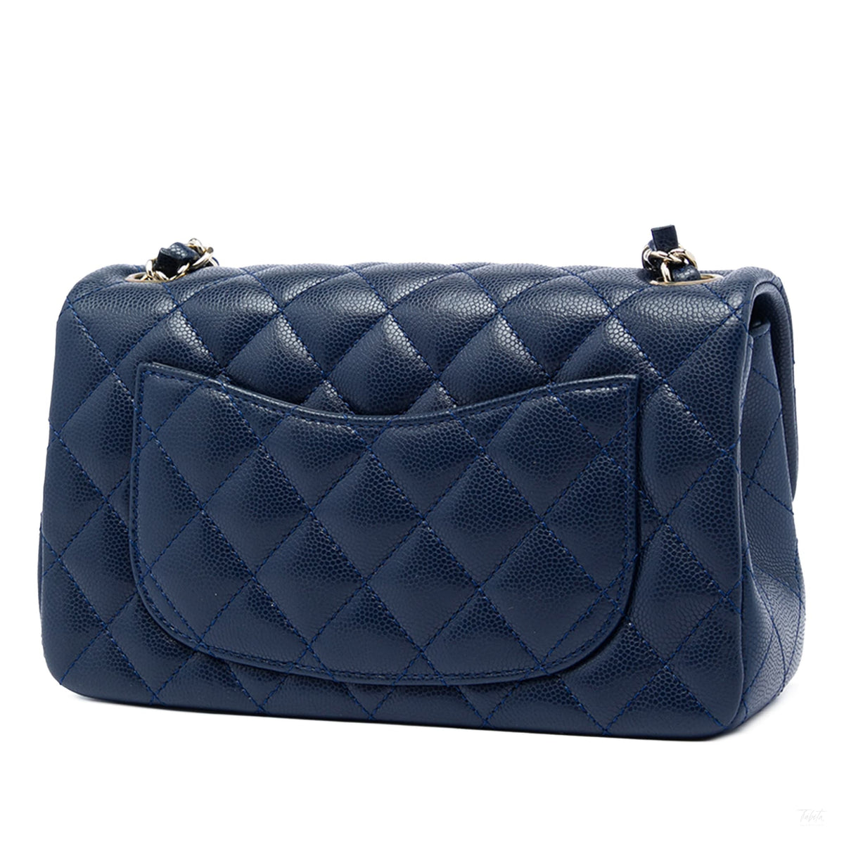 Second hand Chanel Classic Single Flap Mini Caviar Leather Matelassè Shoulder Bag Blue - Tabita Bags