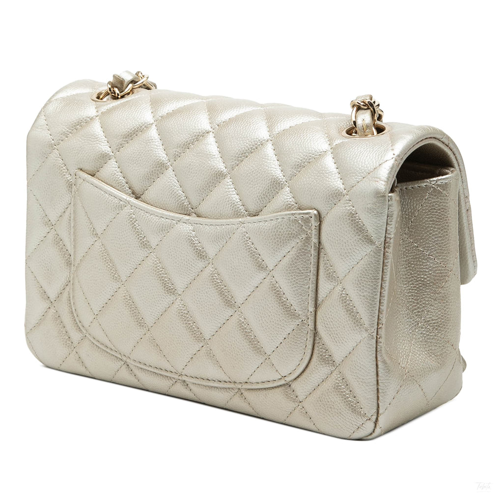 Second hand Chanel Classic Single Flap Mini Caviar Leather Matelassè Shoulder Bag Gold - Tabita Bags