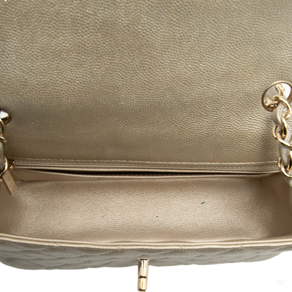 Second hand Chanel Classic Single Flap Mini Caviar Leather Matelassè Shoulder Bag Gold - Tabita Bags