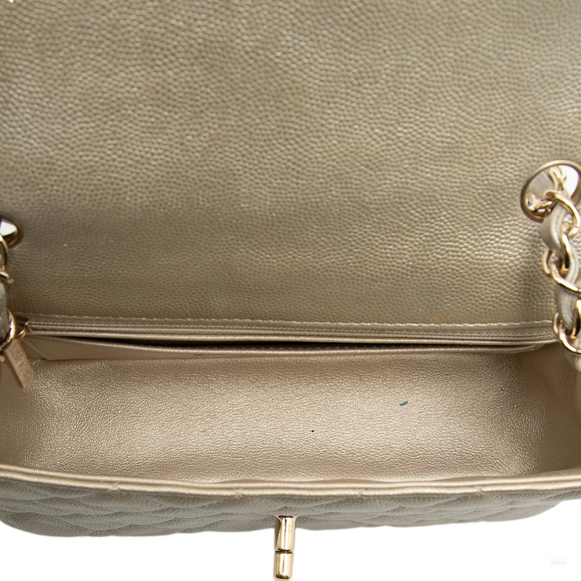 Second hand Chanel Classic Single Flap Mini Caviar Leather Matelassè Shoulder Bag Gold - Tabita Bags