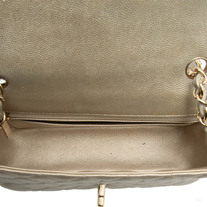 Second hand Chanel Classic Single Flap Mini Caviar Leather Matelassè Shoulder Bag Gold - Tabita Bags