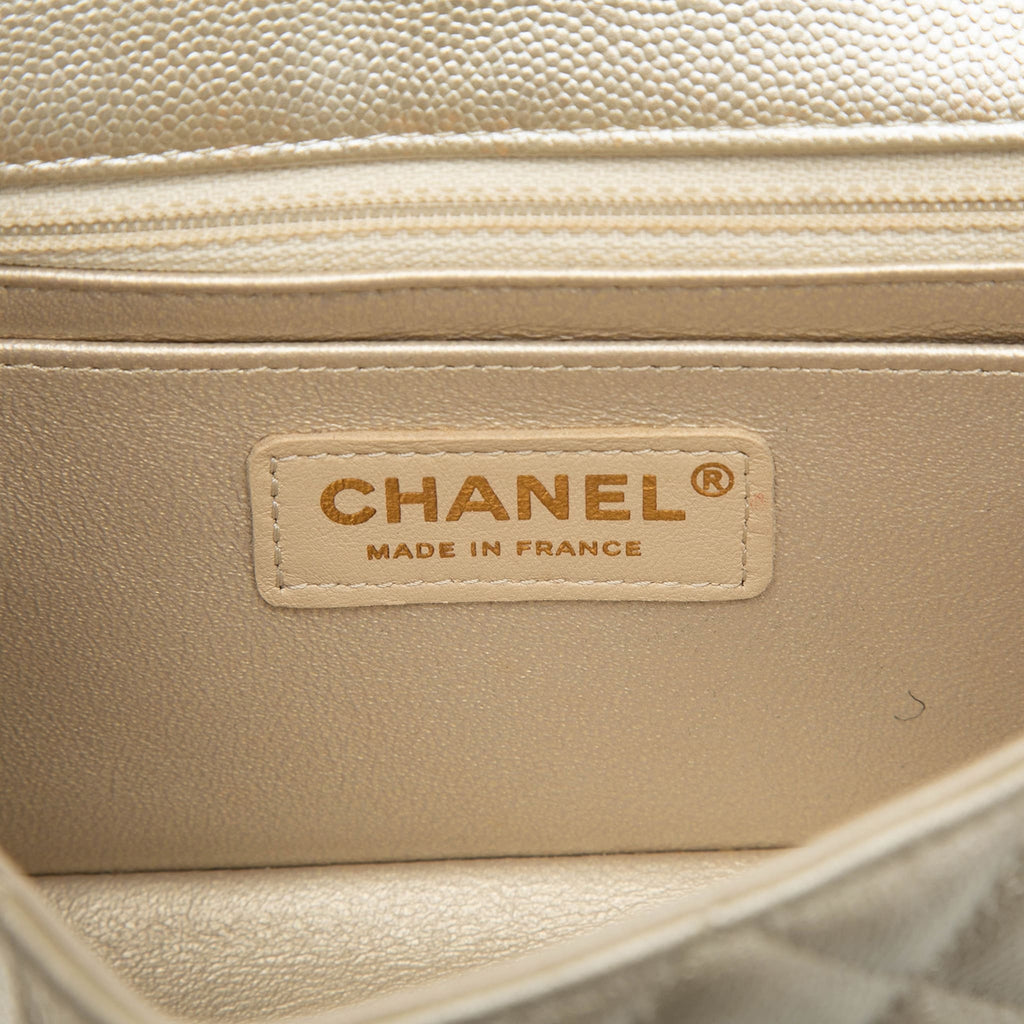 Second hand Chanel Classic Single Flap Mini Caviar Leather Matelassè Shoulder Bag Gold - Tabita Bags