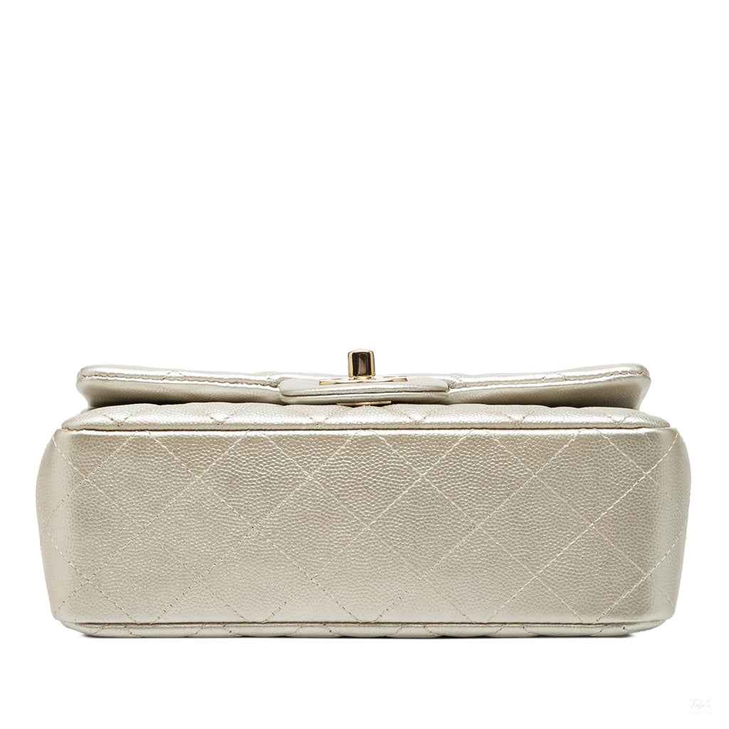Second hand Chanel Classic Single Flap Mini Caviar Leather Matelassè Shoulder Bag Gold - Tabita Bags