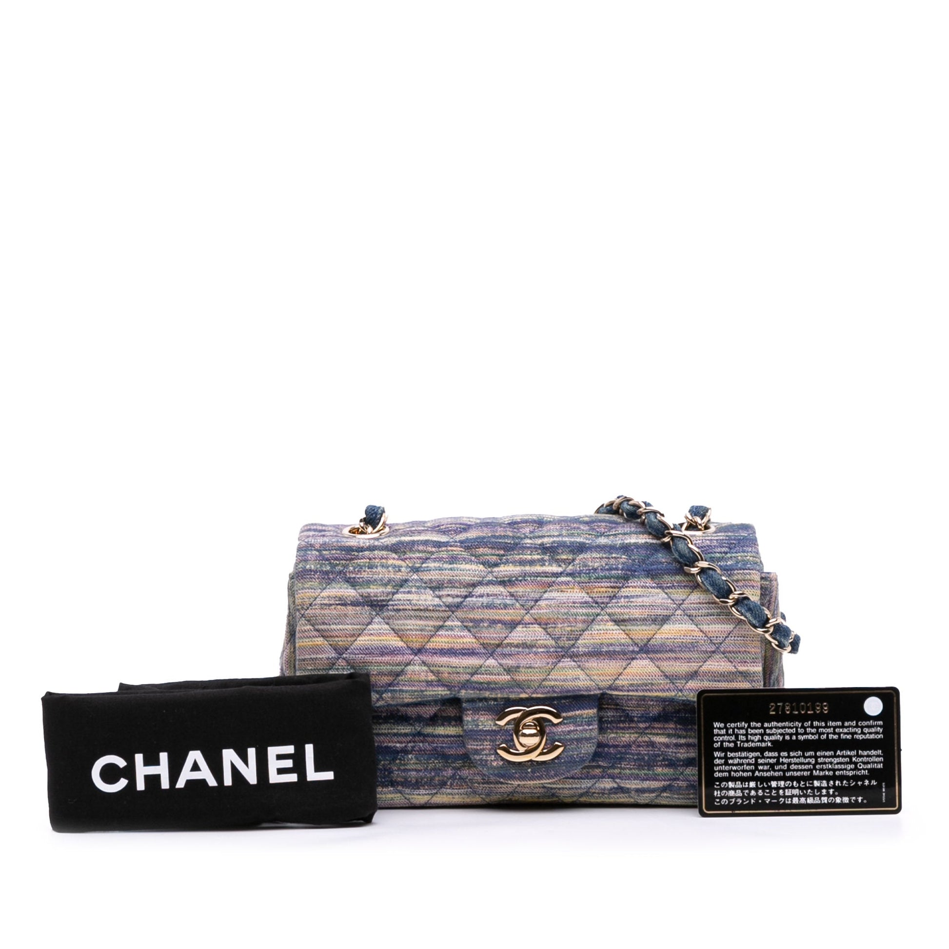 Second hand Chanel Classic Single Flap Mini Denim Matelassè Shoulder Bag Blue - Tabita Bags