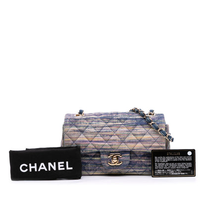 Second hand Chanel Classic Single Flap Mini Denim Matelassè Shoulder Bag Blue - Tabita Bags