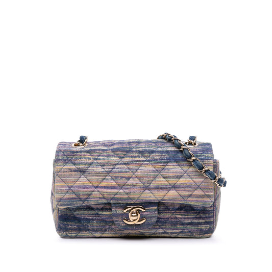 Second hand Chanel Classic Single Flap Mini Denim Matelassè Shoulder Bag Blue - Tabita Bags
