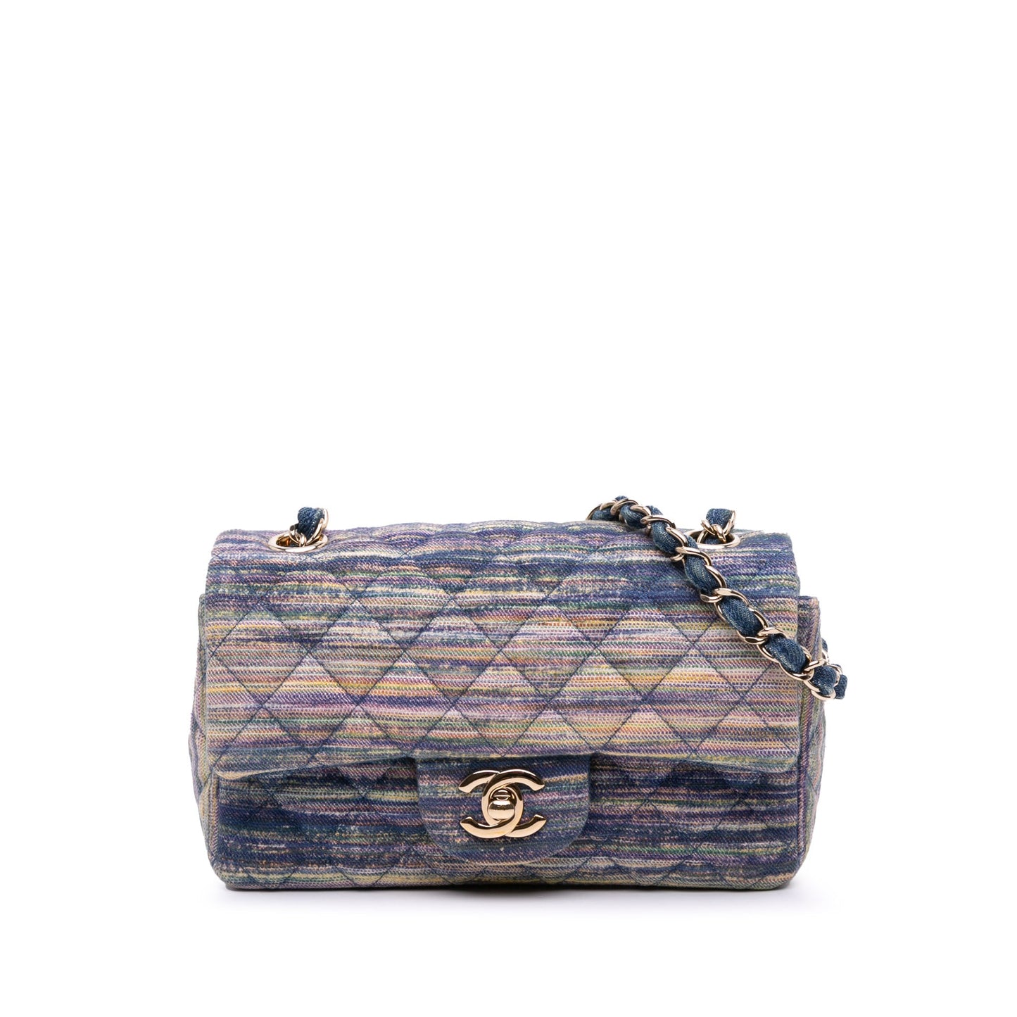Second hand Chanel Classic Single Flap Mini Denim Matelassè Shoulder Bag Blue - Tabita Bags