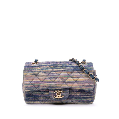 Second hand Chanel Classic Single Flap Mini Denim Matelassè Shoulder Bag Blue - Tabita Bags