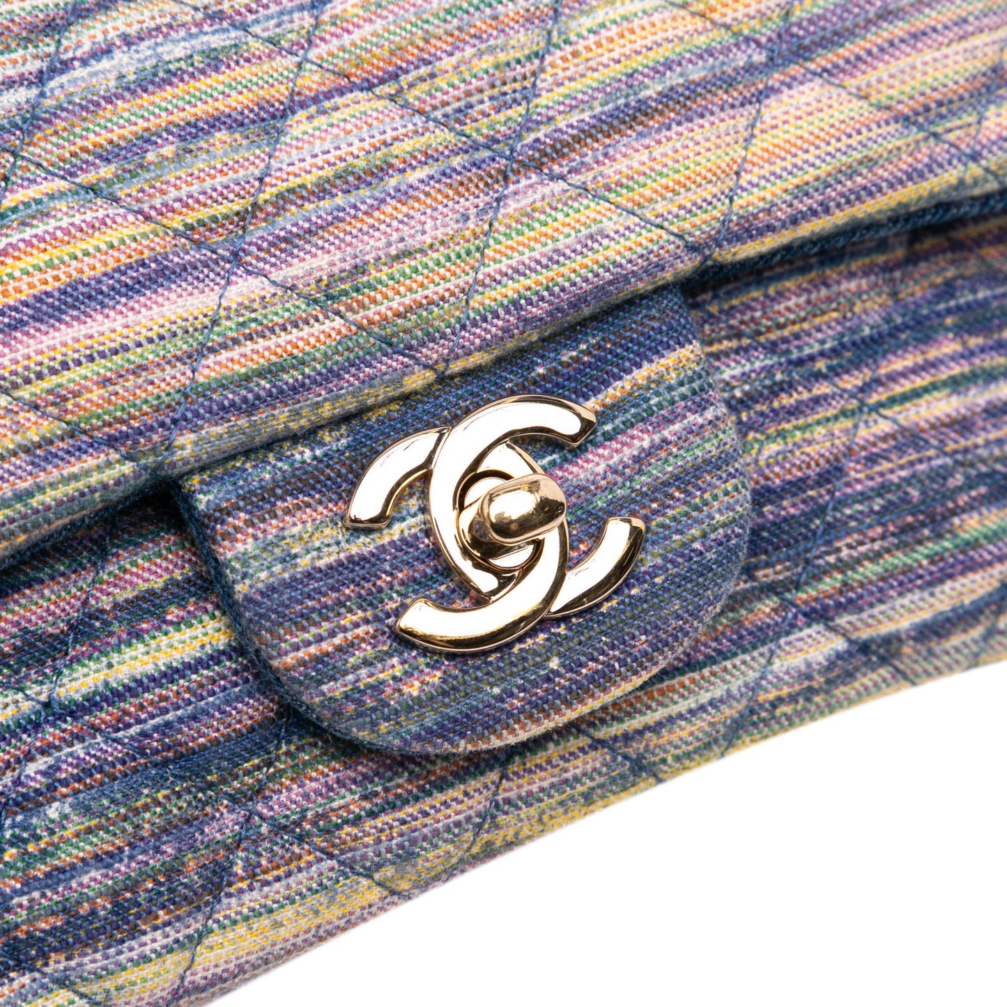 Second hand Chanel Classic Single Flap Mini Denim Matelassè Shoulder Bag Blue - Tabita Bags