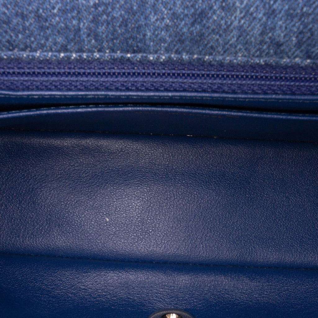 Second hand Chanel Classic Single Flap Mini Denim Matelassè Shoulder Bag Blue - Tabita Bags