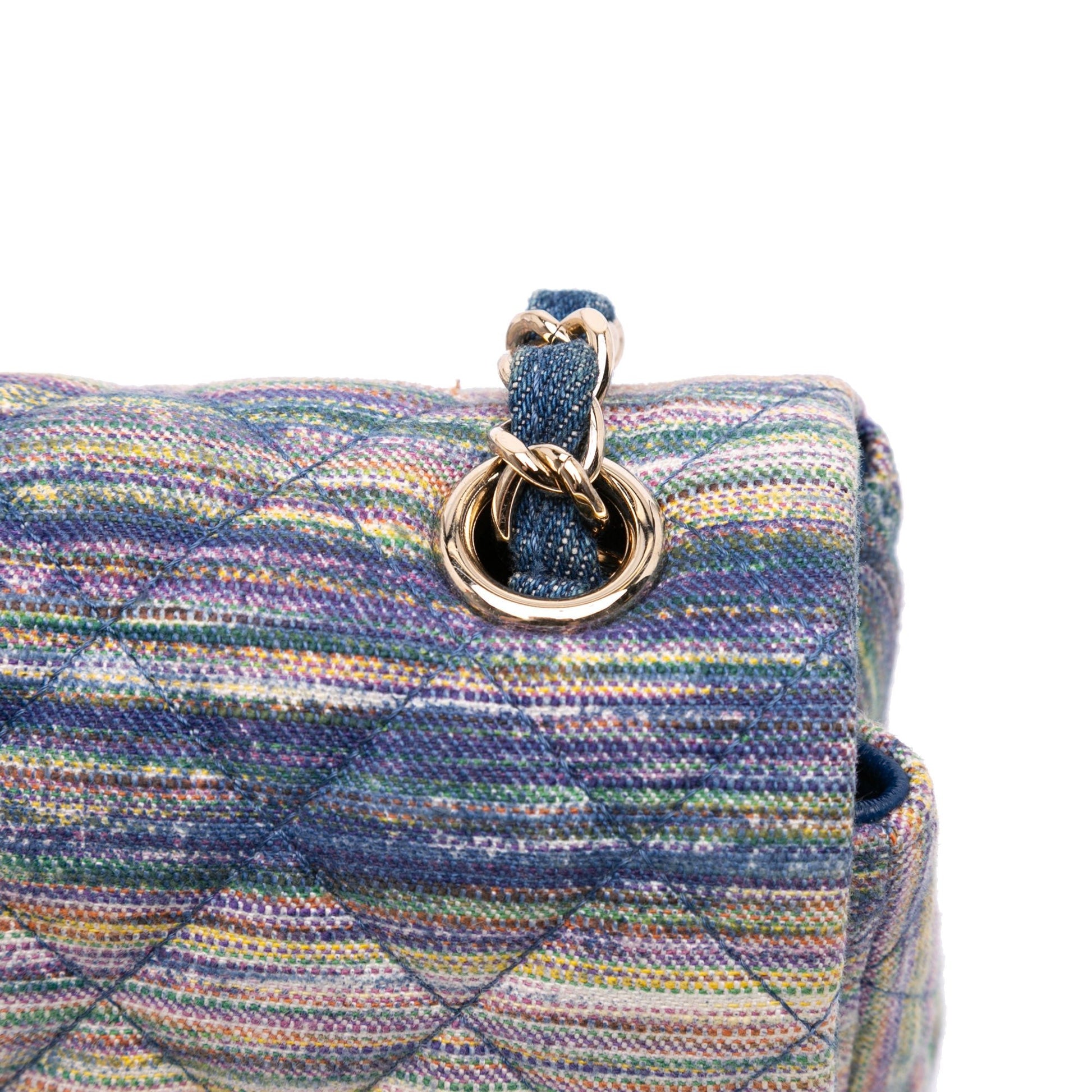 Second hand Chanel Classic Single Flap Mini Denim Matelassè Shoulder Bag Blue - Tabita Bags