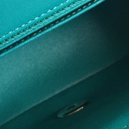 Second hand Chanel Classic Single Flap Mini Lambskin Leather Chevron Shoulder Bag Green - Tabita Bags