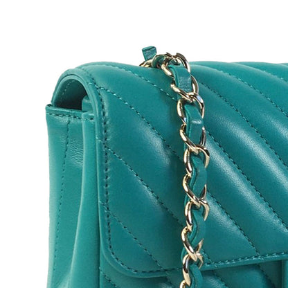 Second hand Chanel Classic Single Flap Mini Lambskin Leather Chevron Shoulder Bag Green - Tabita Bags