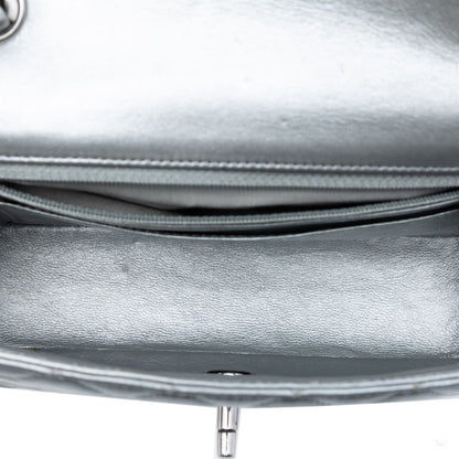 Second hand Chanel Classic Single Flap Mini Lambskin Leather Matelassè Shoulder Bag Metallic Silver - Tabita Bags