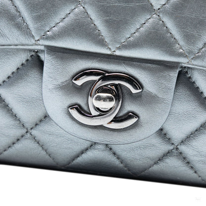 Second hand Chanel Classic Single Flap Mini Lambskin Leather Matelassè Shoulder Bag Metallic Silver - Tabita Bags