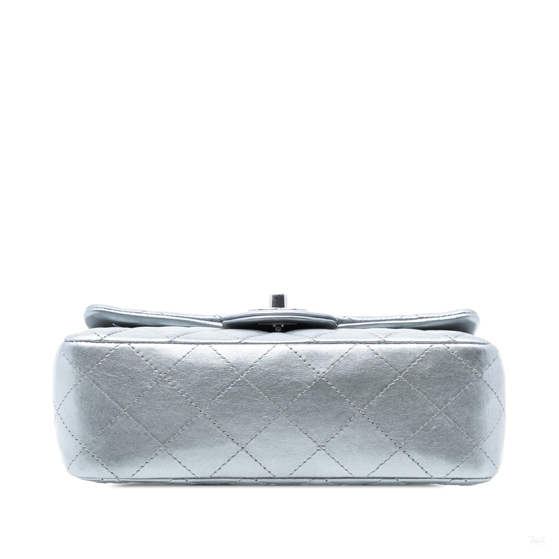 Second hand Chanel Classic Single Flap Mini Lambskin Leather Matelassè Shoulder Bag Metallic Silver - Tabita Bags