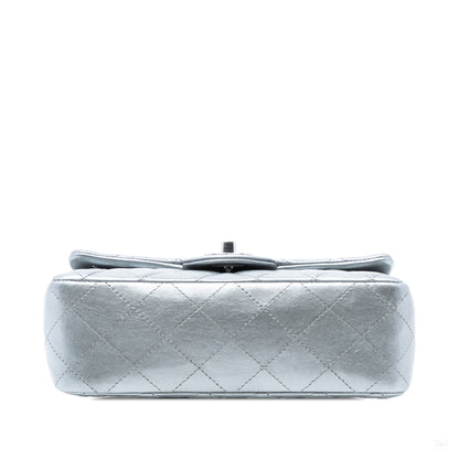 Second hand Chanel Classic Single Flap Mini Lambskin Leather Matelassè Shoulder Bag Metallic Silver - Tabita Bags