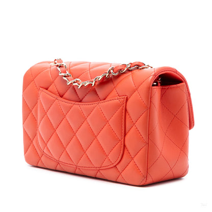 Second hand Chanel Classic Single Flap Mini Lambskin Leather Matelassè Shoulder Bag Orange - Tabita Bags