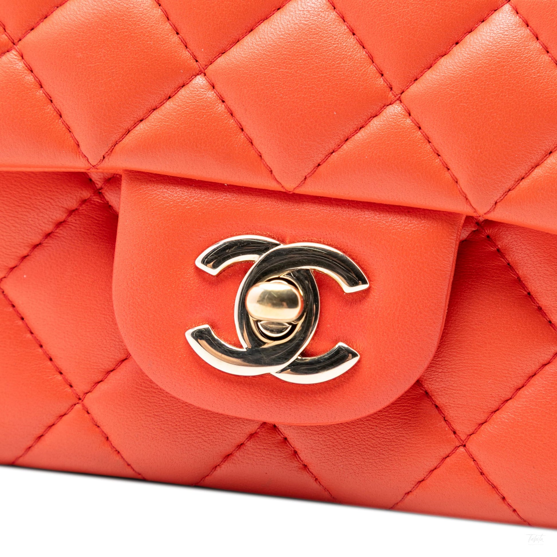 Second hand Chanel Classic Single Flap Mini Lambskin Leather Matelassè Shoulder Bag Orange - Tabita Bags