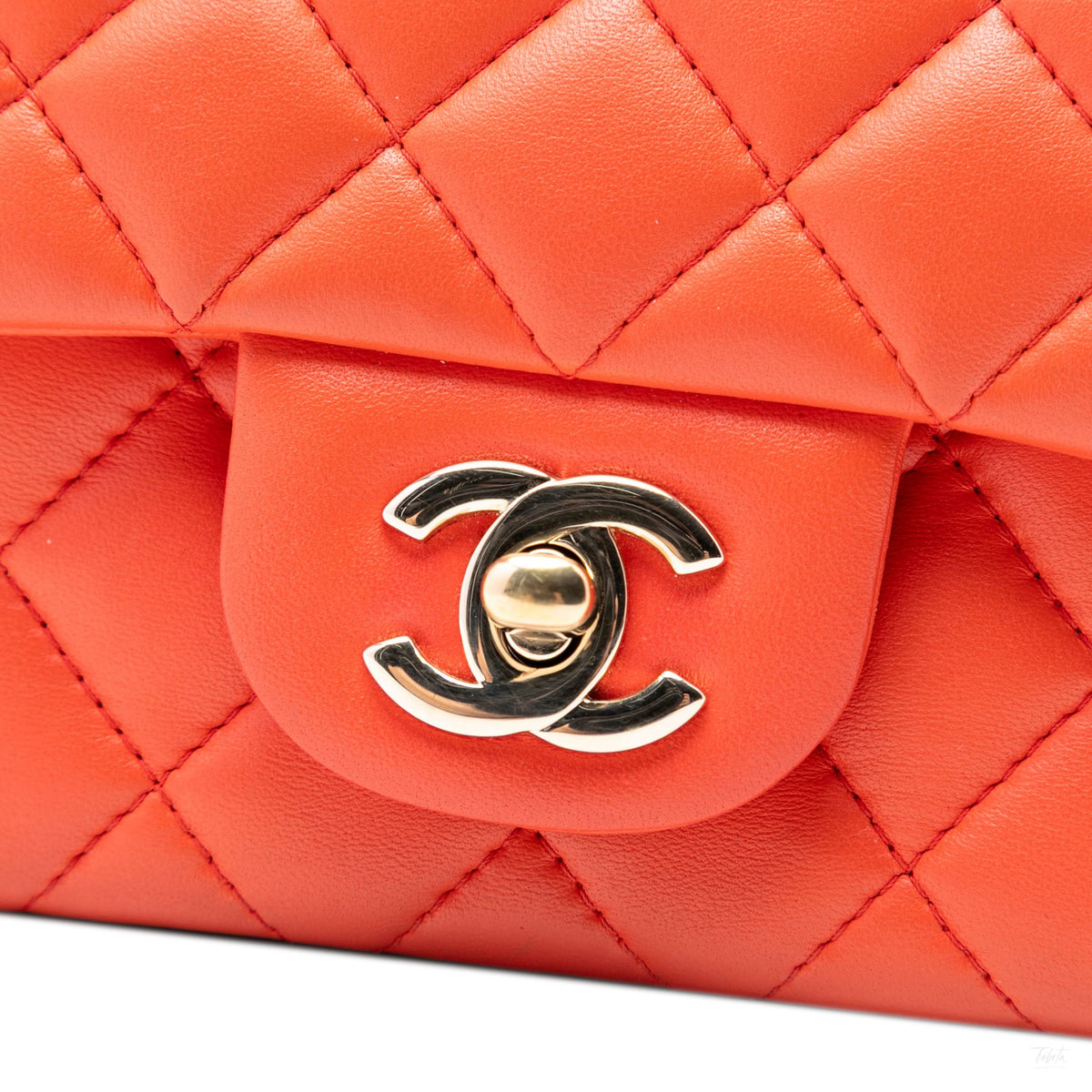 Second hand Chanel Classic Single Flap Mini Lambskin Leather Matelassè Shoulder Bag Orange - Tabita Bags