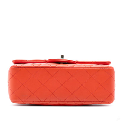 Second hand Chanel Classic Single Flap Mini Lambskin Leather Matelassè Shoulder Bag Orange - Tabita Bags